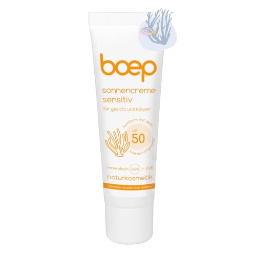 boep crema solar sensible SPF50 | Para rostro y cuerpo | Para bebés, niños y adultos | Protector solar mineral para vacaciones de invierno en la playa o en el esquí | Cosmética natural vegana (50ml)